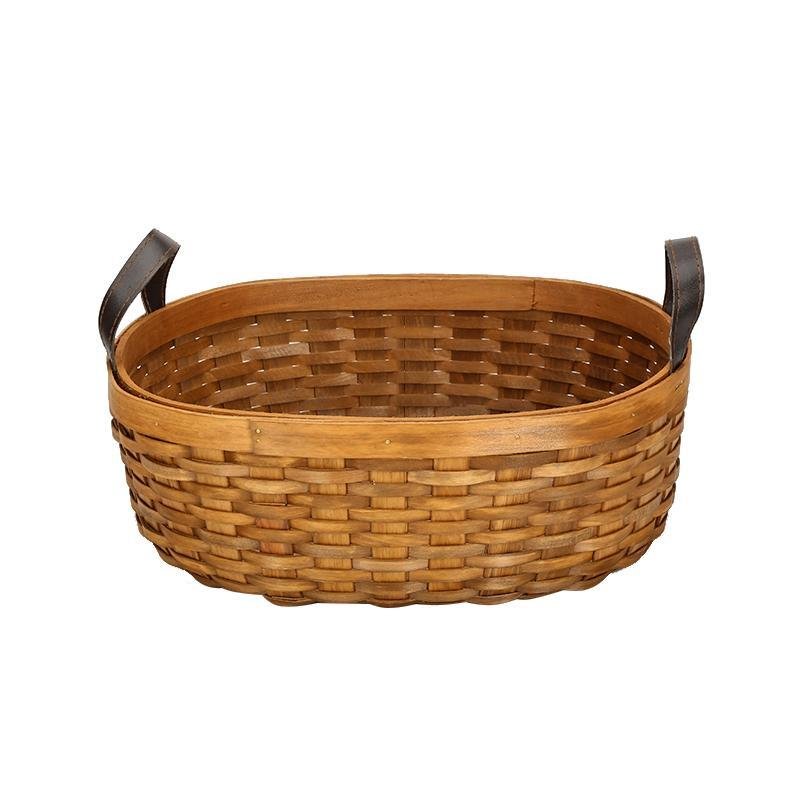 Rustic Semi-Oval Wood Fruit Basket with Handle - Organization > Storage Containers > Storage Baskets & Bins & Boxes - DINIBLO 