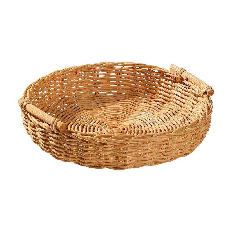 Rustic Round Rectangle Rattan Bread Serving Tray - Organization > Storage Containers > Storage Baskets & Bins & Boxes - DINIBLO 