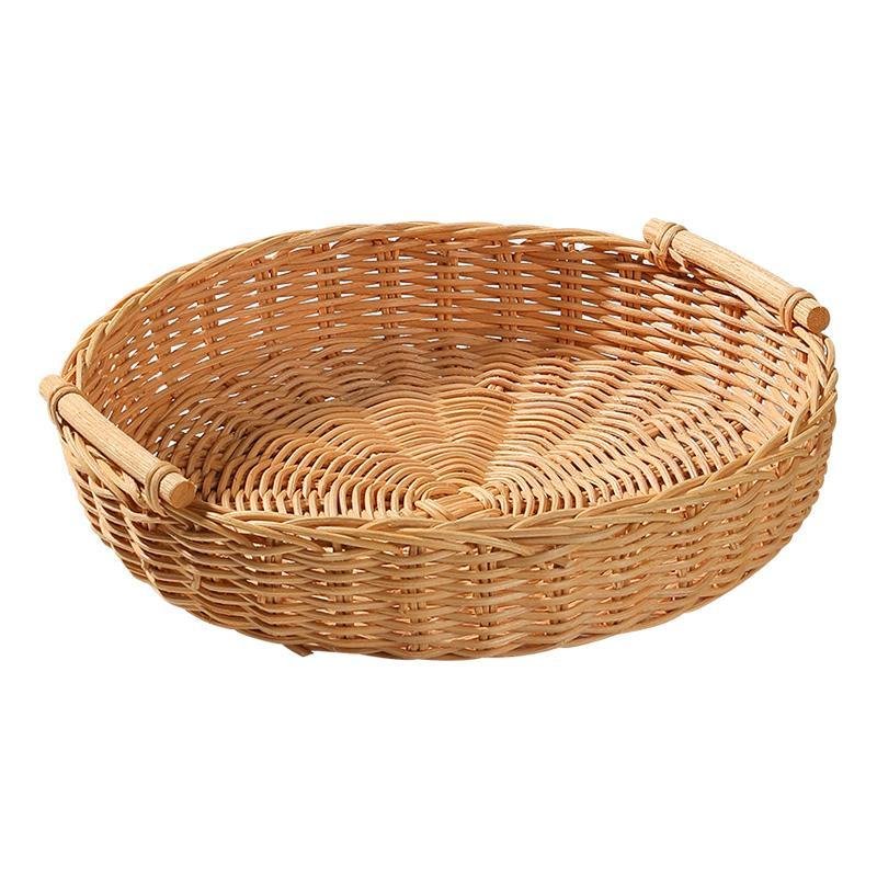 Rustic Round Rectangle Rattan Bread Serving Tray - Organization > Storage Containers > Storage Baskets & Bins & Boxes - DINIBLO 