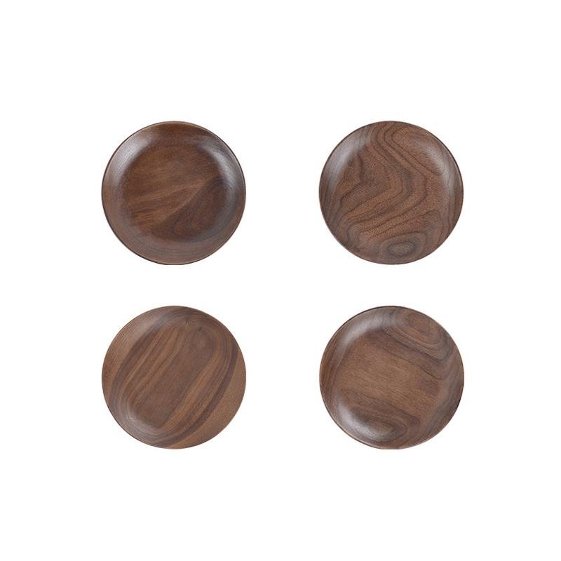 4-Piece Black Walnut Wooden Dinner Plate Sets - Home Decor > Storage Containers > Storage Trays - DINIBLO 