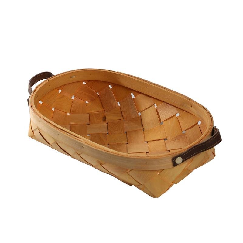 Rustic Small Oval Fir Wood Basket - Organization > Storage Containers > Storage Baskets & Bins & Boxes - DINIBLO 