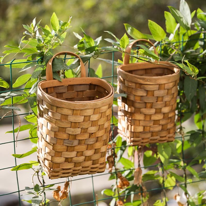 Wood Hanging Platted Storage Basket with Single Handle - Organization > Storage Containers > Storage Baskets & Bins & Boxes - DINIBLO 