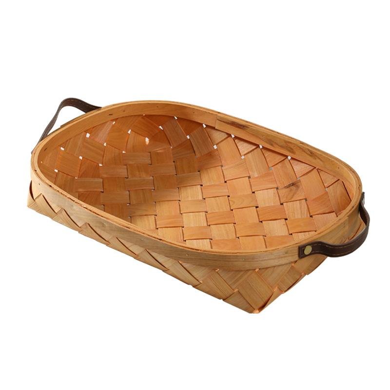 Rustic Small Oval Fir Wood Basket - Organization > Storage Containers > Storage Baskets & Bins & Boxes - DINIBLO 