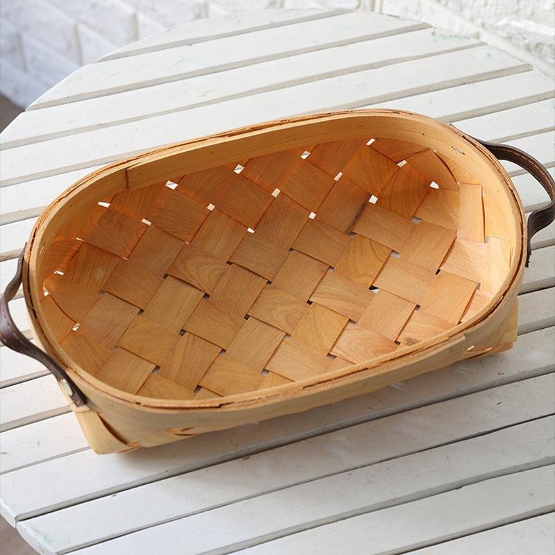 Rustic Small Oval Fir Wood Basket - Organization > Storage Containers > Storage Baskets & Bins & Boxes - DINIBLO 