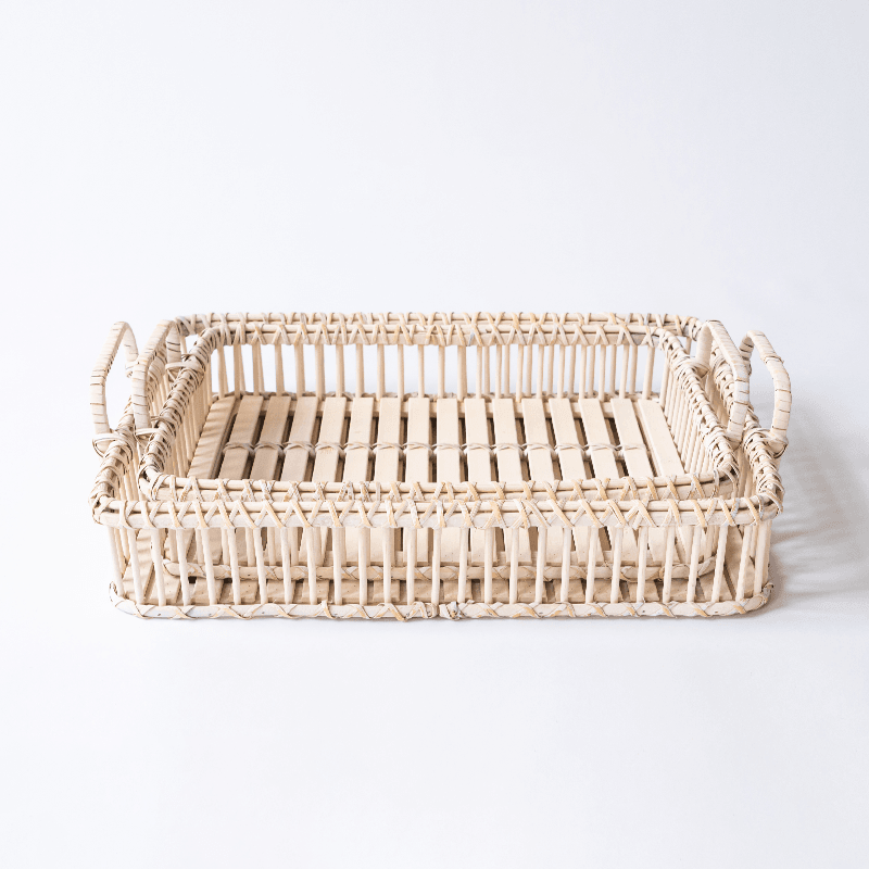 Wicker Rattan Decorative Tray Coffee Table Tray Decor - Organization > Storage Containers > Storage Baskets & Bins & Boxes - DINIBLO 