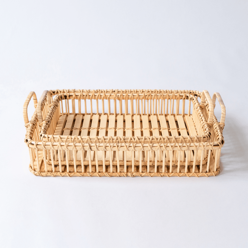 Wicker Rattan Decorative Tray Coffee Table Tray Decor - Organization > Storage Containers > Storage Baskets & Bins & Boxes - DINIBLO 