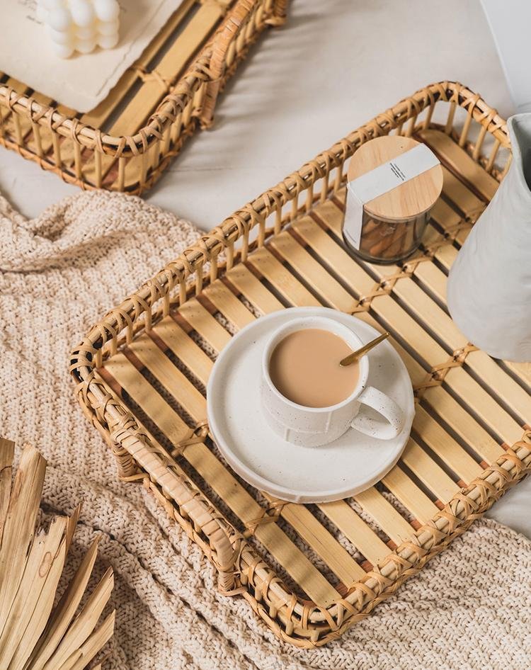 Wicker Rattan Decorative Tray Coffee Table Tray Decor - Organization > Storage Containers > Storage Baskets & Bins & Boxes - DINIBLO 