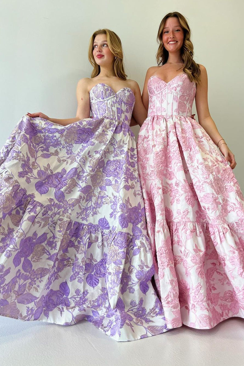 Delice | A-Line Sweetheart Floral Printed Long Prom Dresses - Prom Dress - DINIBLO 