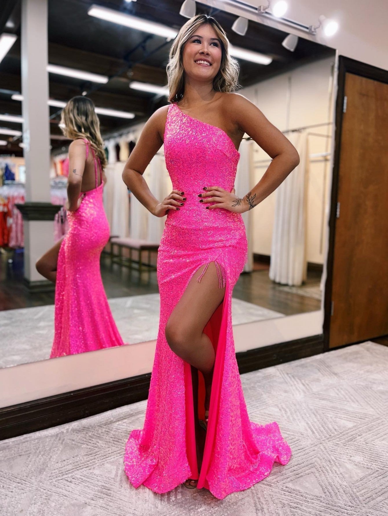 Adelina |Mermaid One-Shoulder Sequins Prom Dress With Tassels - prom dress - DINIBLO 