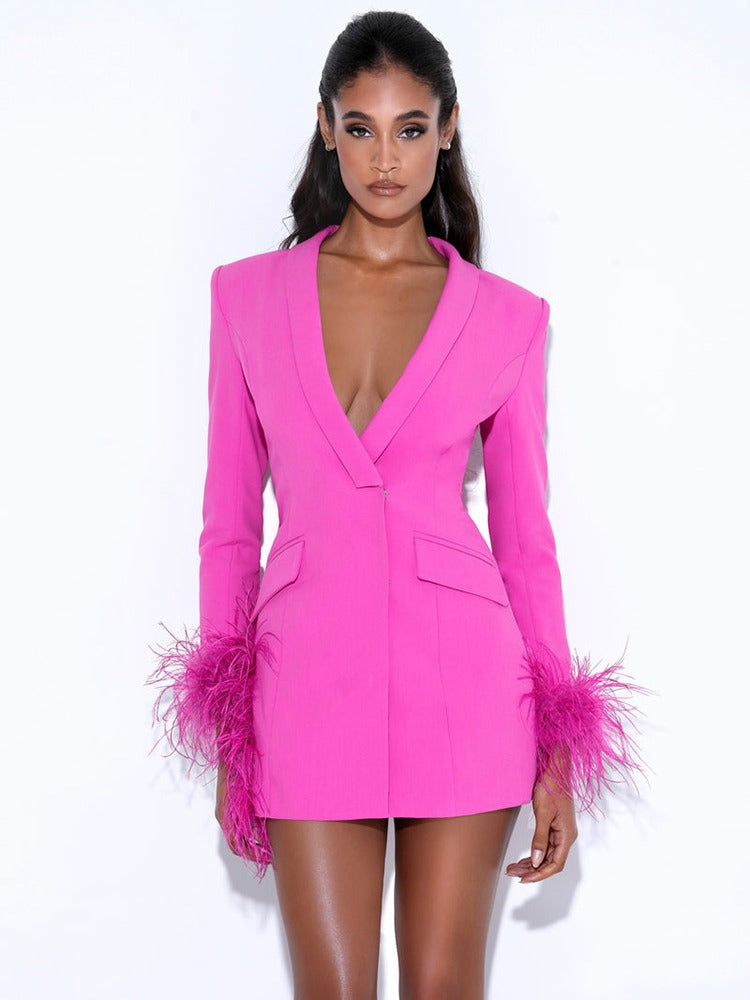 Pink Blazer Dress with Feathers -  - DINIBLO 