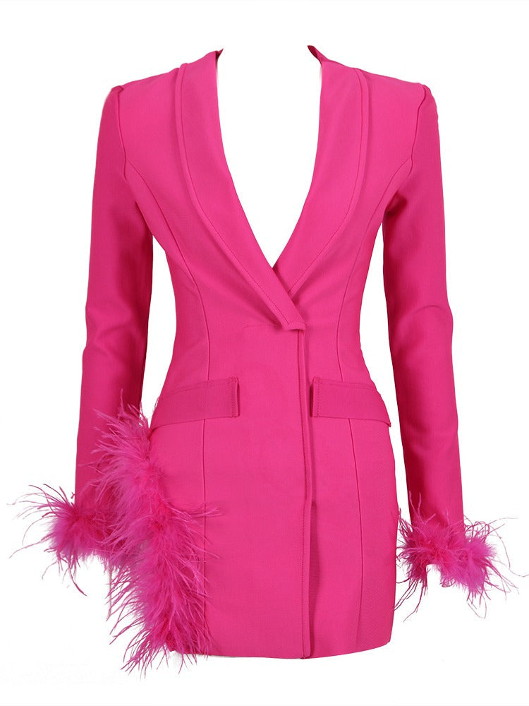 Pink Blazer Dress with Feathers -  - DINIBLO 