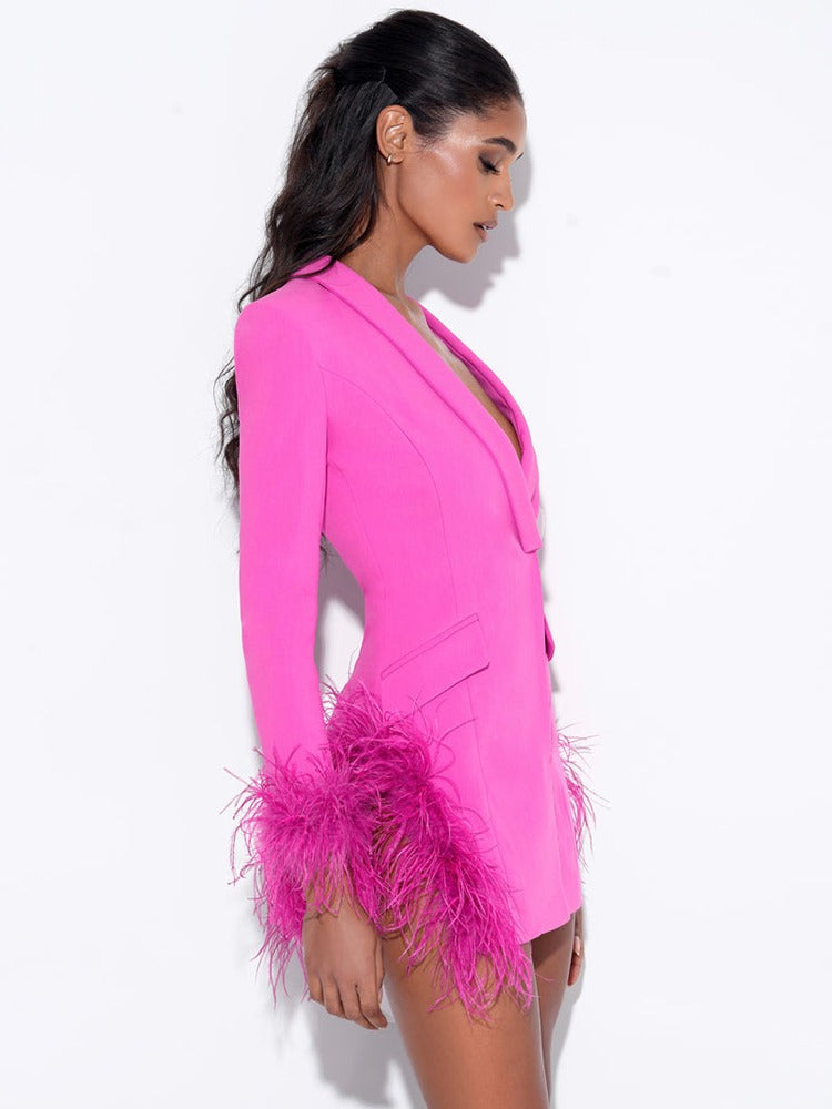 Pink Blazer Dress with Feathers -  - DINIBLO 