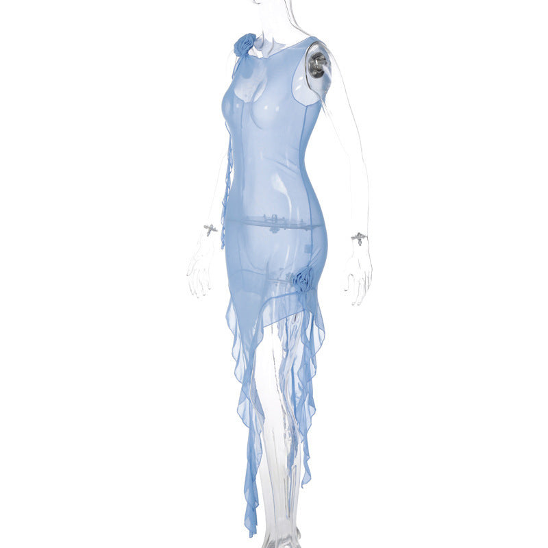 Ruffles Transparent Blue Dress -  - DINIBLO 