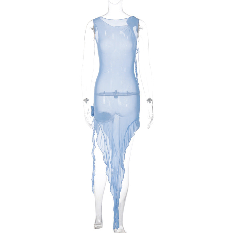 Ruffles Transparent Blue Dress -  - DINIBLO 