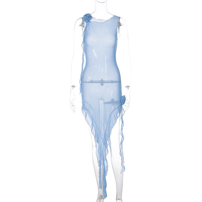 Ruffles Transparent Blue Dress -  - DINIBLO 