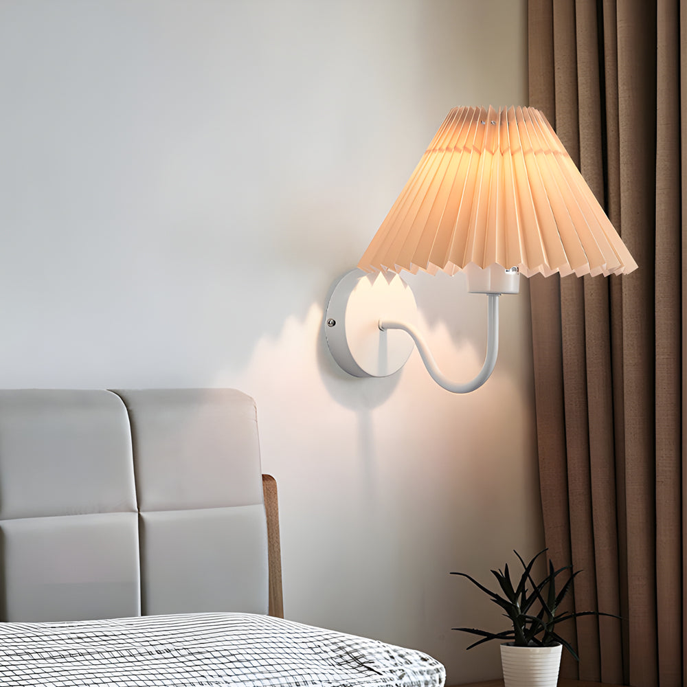 Vintage 1-Light Dimmable Metallic Armed Sconce with Pleated Fabric Shade - Lighting > Wall Lights > Wall sconces - DINIBLO 