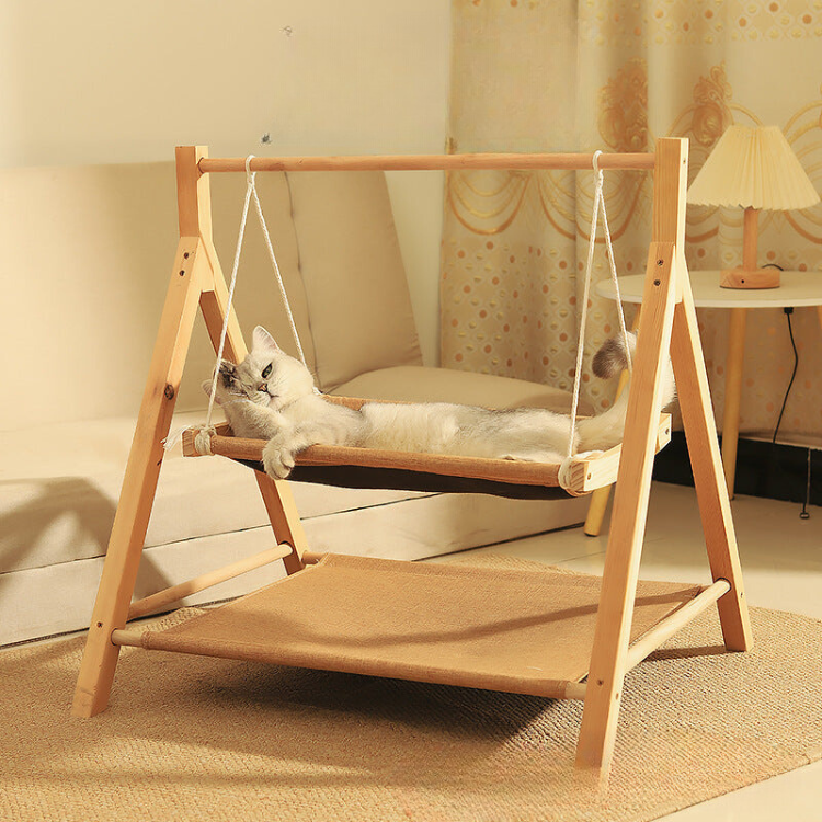 Solid Wood Double-layer Cat Hammock Swing Hanging Bed - Cat Furniture - DINIBLO 