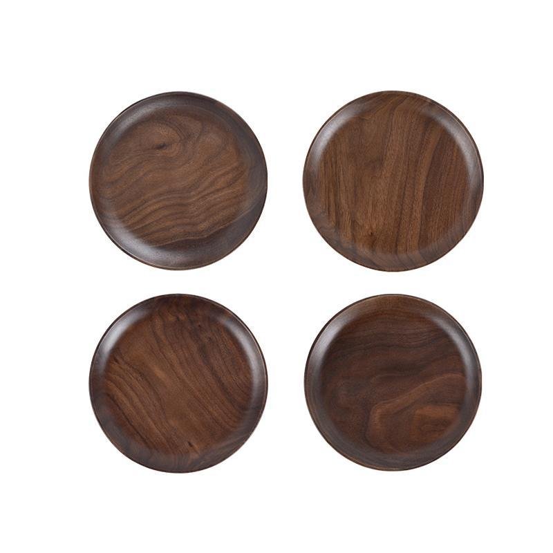 4-Piece Black Walnut Wooden Dinner Plate Sets - Home Decor > Storage Containers > Storage Trays - DINIBLO 