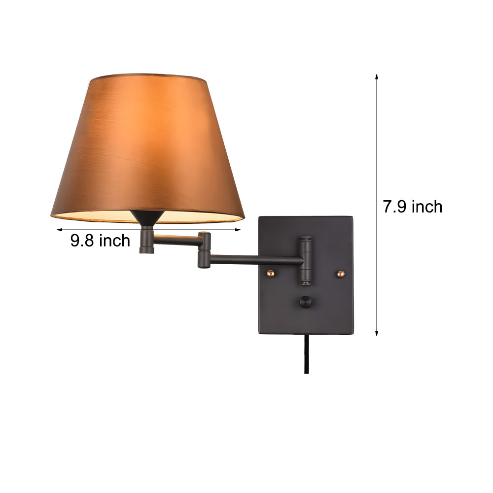 1-Light Linen/Brown/White Plug-In Swing Arm Wall Lamp with Linen Shade - Lighting > Wall Lights > Swing Arm Wall Sconces - DINIBLO 