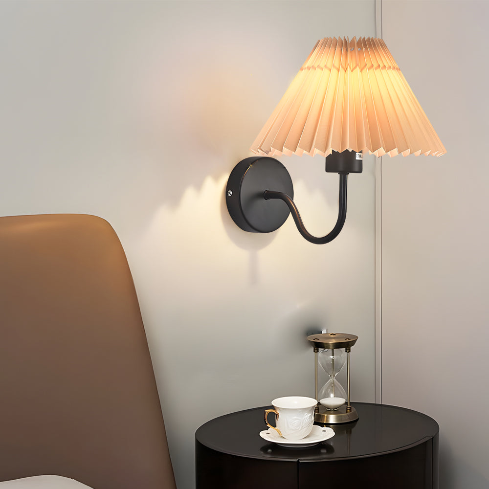 Vintage 1-Light Dimmable Metallic Armed Sconce with Pleated Fabric Shade - Lighting > Wall Lights > Wall sconces - DINIBLO 