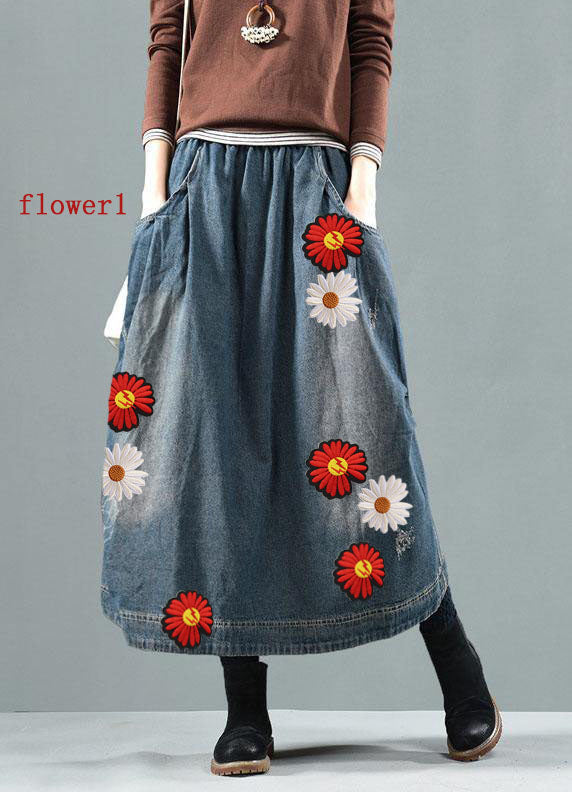 Blue Pockets Retro Patchwork Summer Skirts Denim - Skirts - DINIBLO 