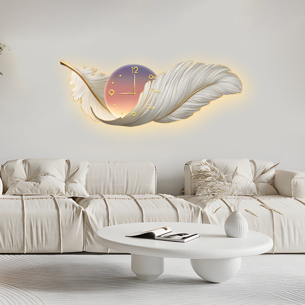 Feathers Decorative Painting with Clock USB Modern LED Wall Lamp Remote Control - Lighting > Wall Lights > Wall sconces - DINIBLO 