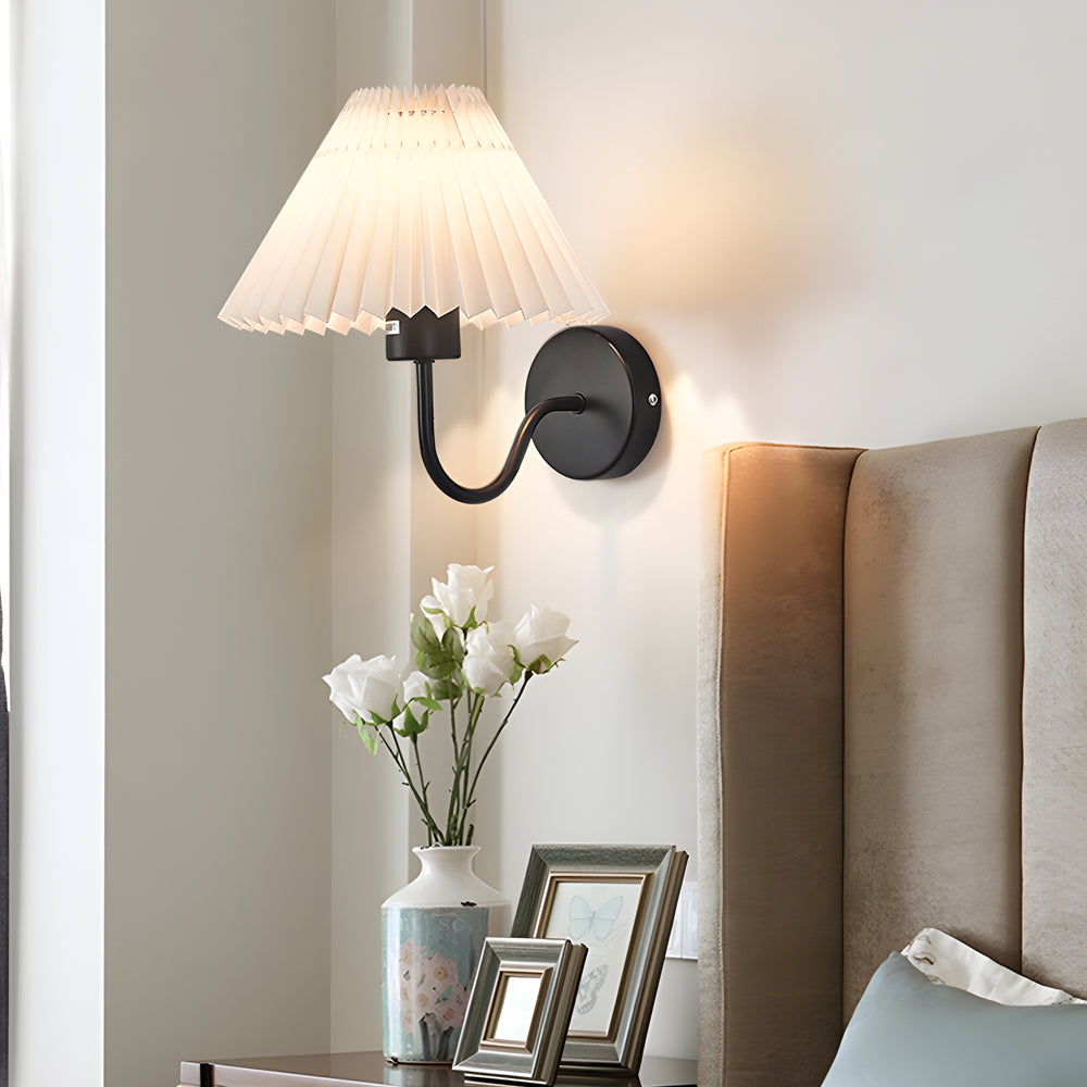 Vintage 1-Light Dimmable Metallic Armed Sconce with Pleated Fabric Shade - Lighting > Wall Lights > Wall sconces - DINIBLO 