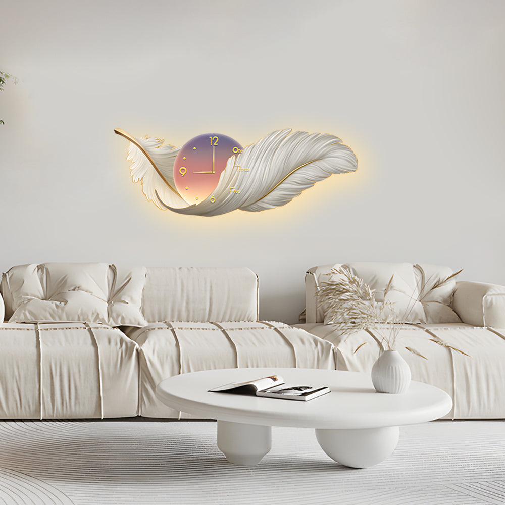 Feathers Decorative Painting with Clock USB Modern LED Wall Lamp Remote Control - Lighting > Wall Lights > Wall sconces - DINIBLO 