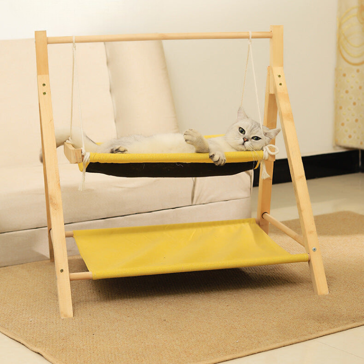 Solid Wood Double-layer Cat Hammock Swing Hanging Bed - Cat Furniture - DINIBLO 