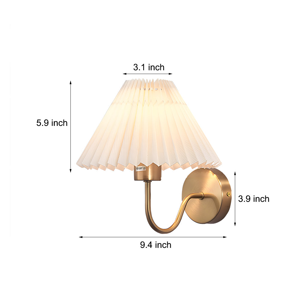 Vintage 1-Light Dimmable Metallic Armed Sconce with Pleated Fabric Shade - Lighting > Wall Lights > Wall sconces - DINIBLO 