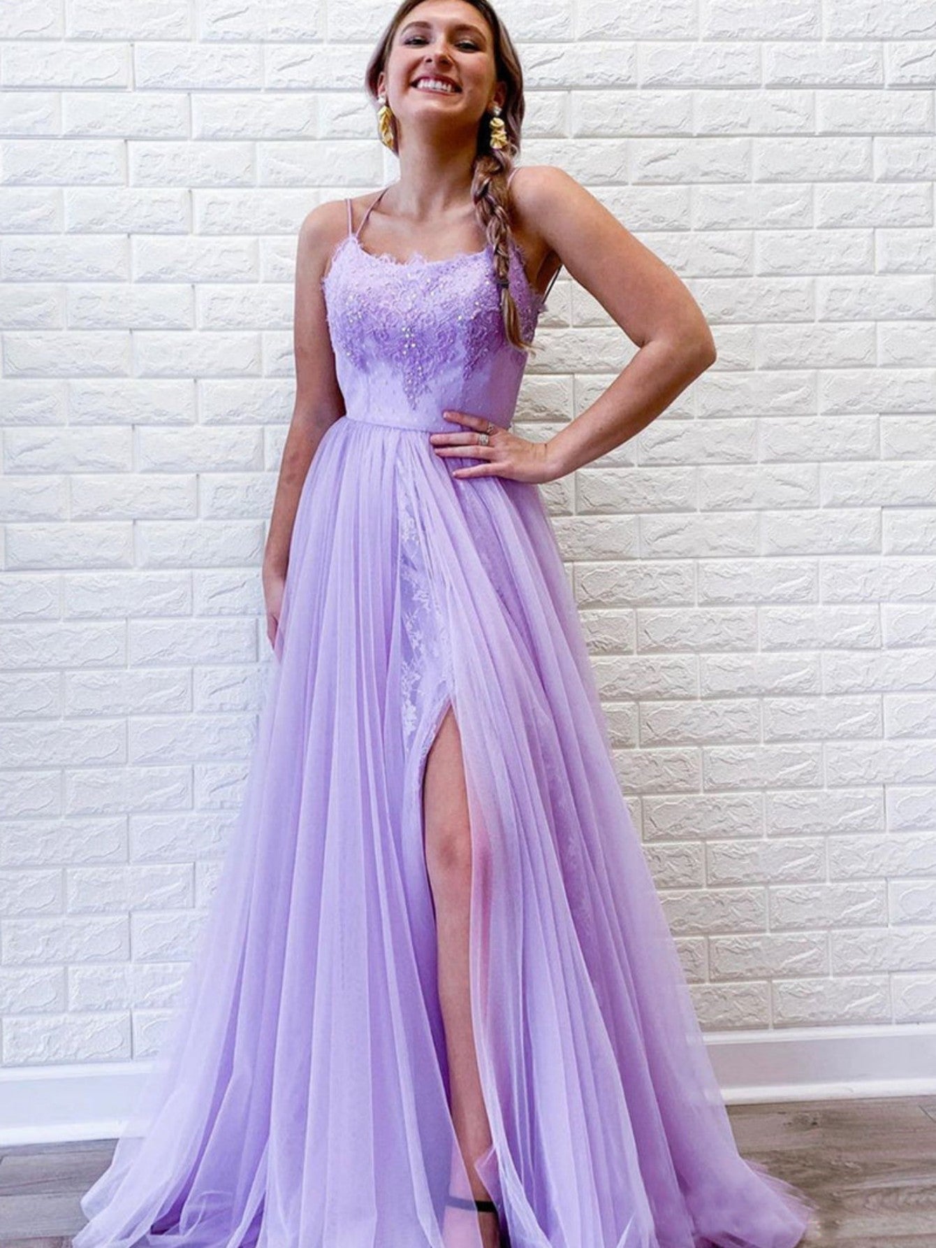 A Line Purple Backless Tulle Long Prom Dress - Prom Dress - DINIBLO 