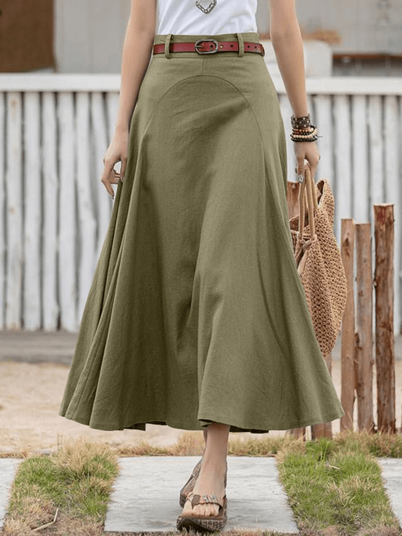 100% Cotton Solid Side Zipper Spliced Casual Loose Skirt for Women - Perfect for All Seasons - Skirts - DINIBLO 