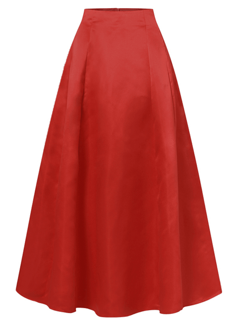 Women's Party Waist-Cinched Solid Pleats A-Line Skirt with Side Pockets and Back Zipper -  - DINIBLO 