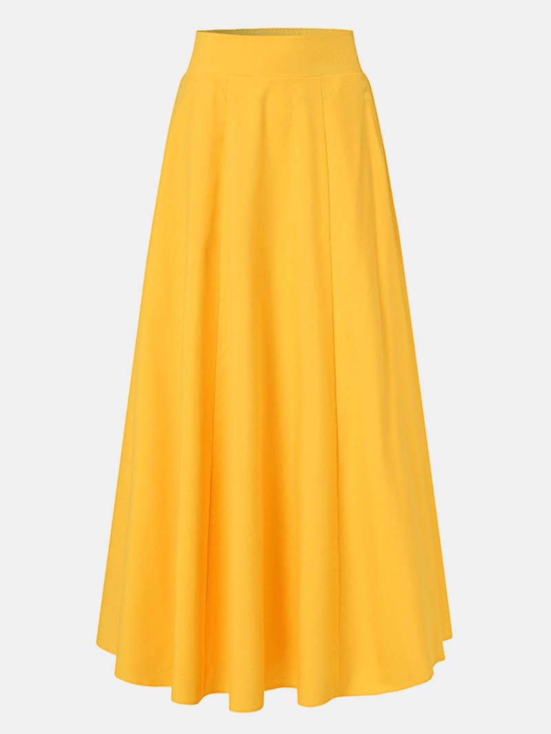 Women Solid Color A-Line Elastic Waist Casual Swing Skirts with Pocket - Skirts - DINIBLO 