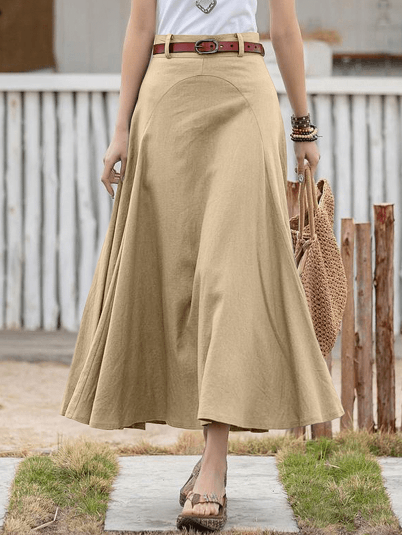 100% Cotton Solid Side Zipper Spliced Casual Loose Skirt for Women - Perfect for All Seasons - Skirts - DINIBLO 