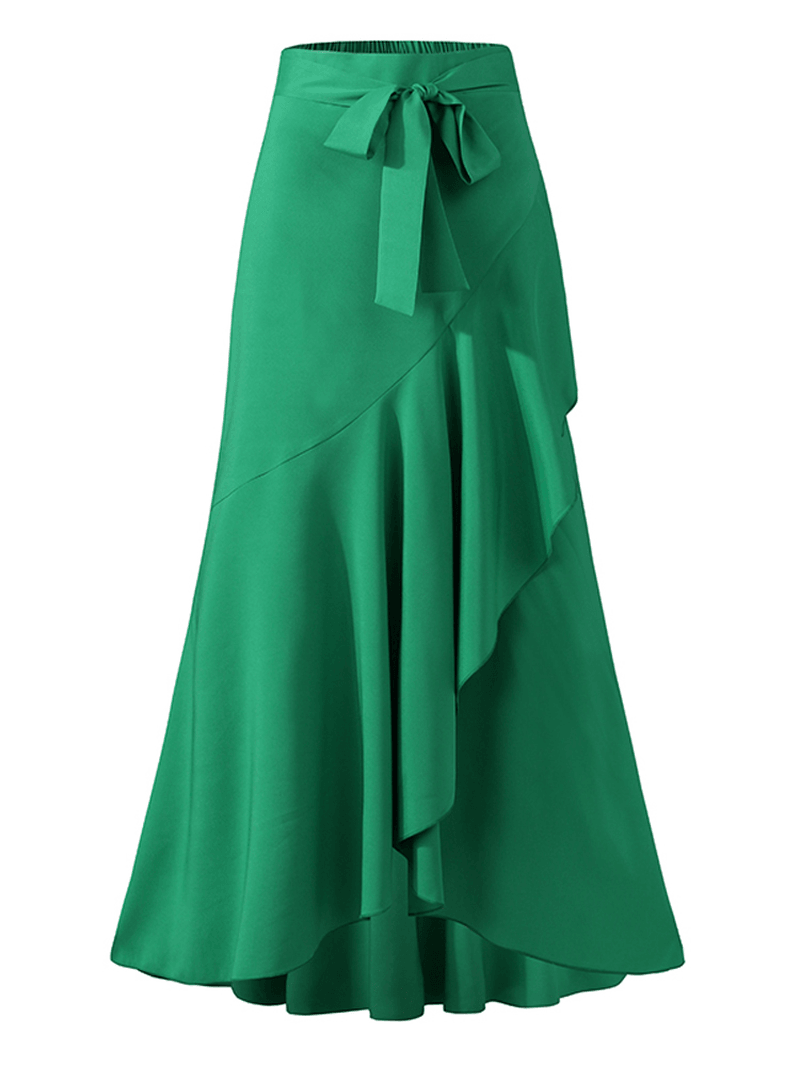 Women's Solid Color High Waist Ruffle High Low Hem Swing Maxi Skirts for Fashionable Style - Skirts - DINIBLO 