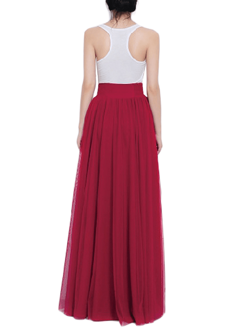 Solid Color Mesh Tulle Pleated Maxi Skirt - Skirts - DINIBLO 