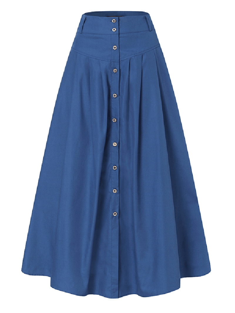 Women's Solid Color Casual Long Skirt with Pocket: Loose Fit and Comfortable Bottom Front - Skirts - DINIBLO 