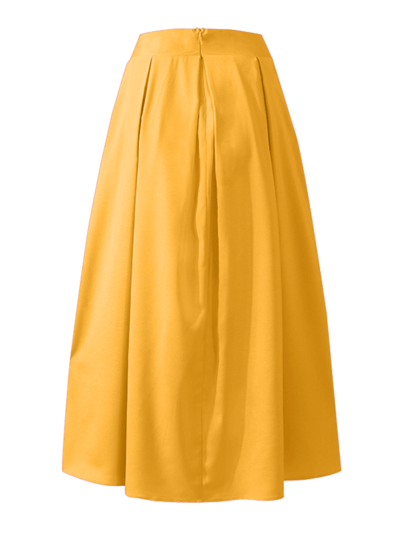 Women Solid Color High Waist Big Swing Zipper Casual Loose Long Skirt with Pocket - Skirts - DINIBLO 