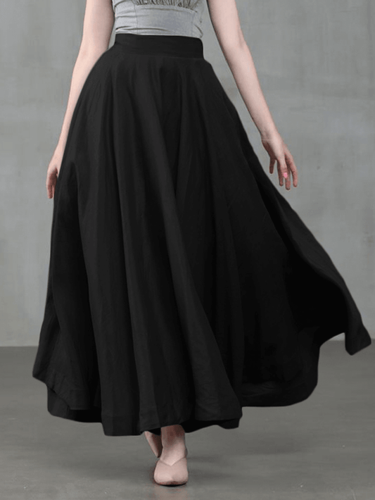 Women Solid Color Back Zip Pleated Casual Swing Skirts with Pocket - Skirts - DINIBLO 