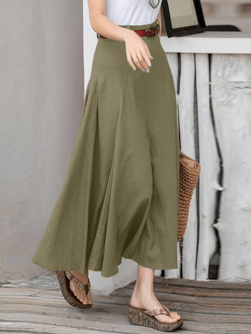 100% Cotton Solid Side Zipper Spliced Casual Loose Skirt for Women - Perfect for All Seasons - Skirts - DINIBLO 