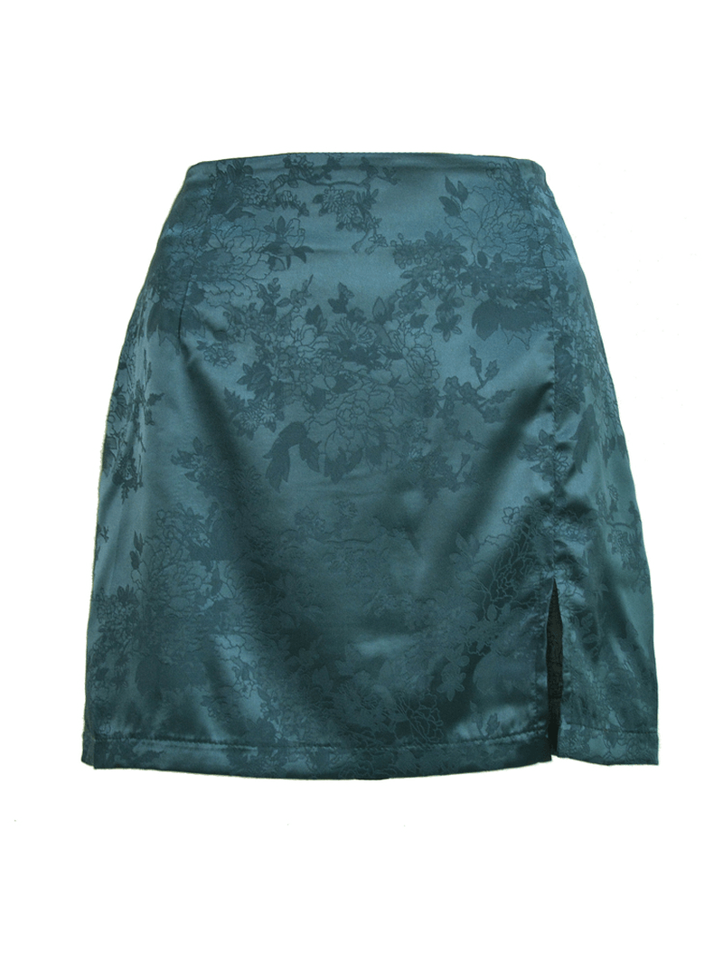 Split Jacquard Satin High Waist Zipper Skirts for Women - Skirts - DINIBLO 