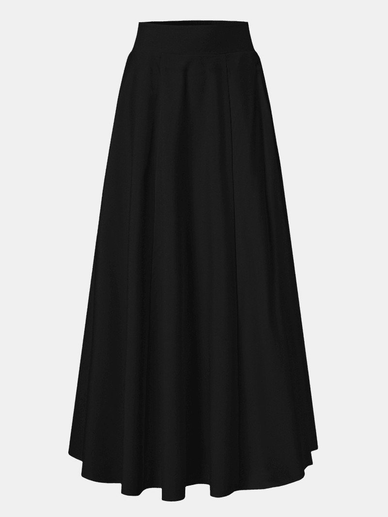 Women Solid Color A-Line Elastic Waist Casual Swing Skirts with Pocket - Skirts - DINIBLO 