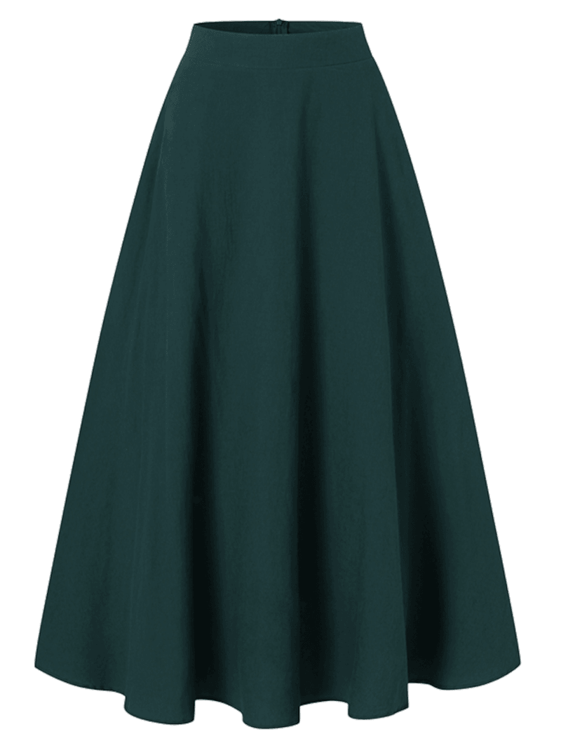 Women Solid Color Back Zip Pleated Casual Swing Skirts with Pocket - Skirts - DINIBLO 