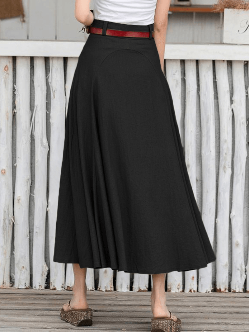 100% Cotton Solid Side Zipper Spliced Casual Loose Skirt for Women - Perfect for All Seasons - Skirts - DINIBLO 