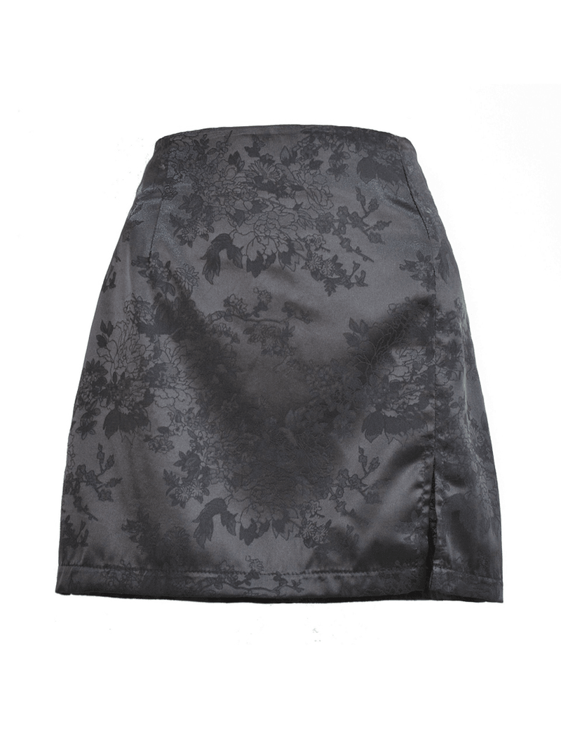 Split Jacquard Satin High Waist Zipper Skirts for Women - Skirts - DINIBLO 