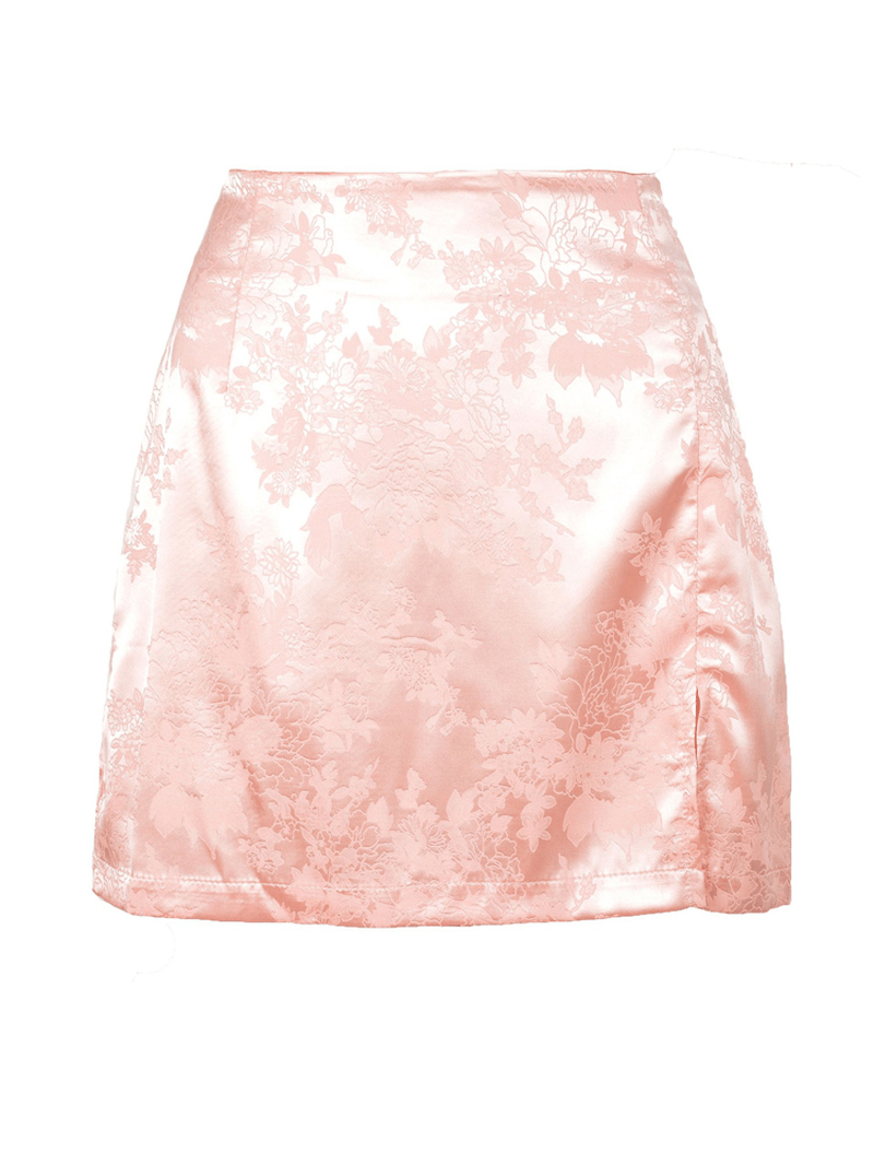 Split Jacquard Satin High Waist Zipper Skirts for Women - Skirts - DINIBLO 