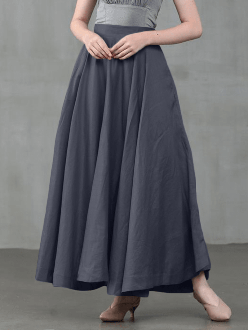 Women Solid Color Back Zip Pleated Casual Swing Skirts with Pocket - Skirts - DINIBLO 