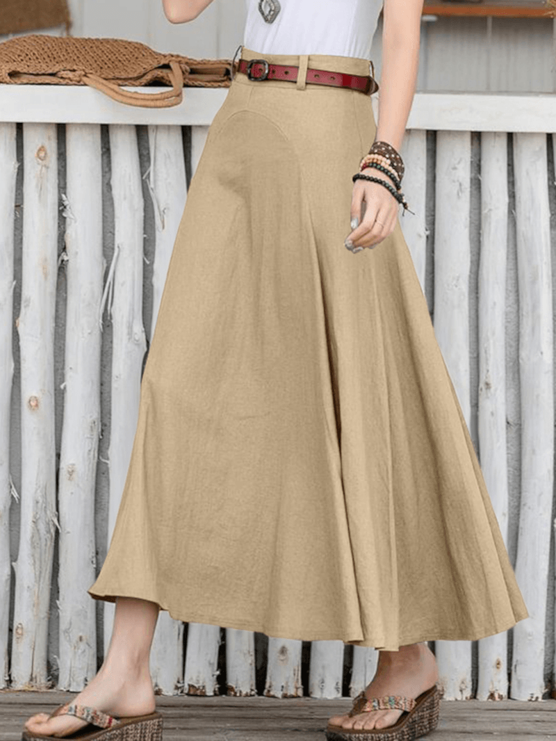 100% Cotton Solid Side Zipper Spliced Casual Loose Skirt for Women - Perfect for All Seasons - Skirts - DINIBLO 