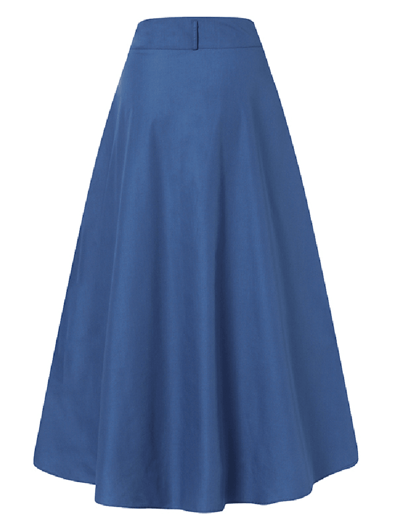 Women's Solid Color Casual Long Skirt with Pocket: Loose Fit and Comfortable Bottom Front - Skirts - DINIBLO 